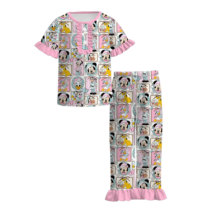 Girls Christmas Cartoon Santa Print Pajamas Set
