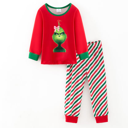 Girls Christmas Winter Grinch Printed Pajamas Set