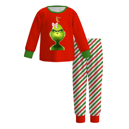 2025 Christmas Girls Grinch Print Pajamas Set Sleepwear