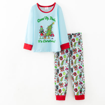 Girls Christmas Winter Grinch Printed Pajamas Set