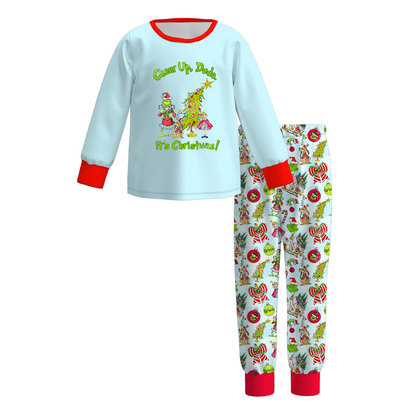 2025 Christmas Girls Grinch Print Pajamas Set Sleepwear