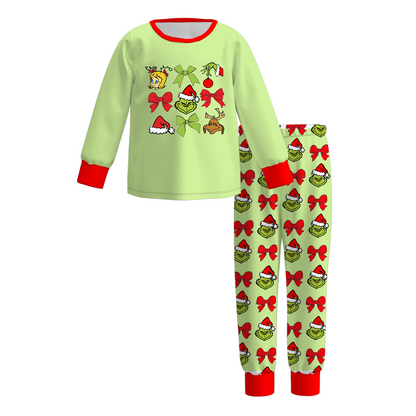 2025 Christmas Girls Grinch Print Pajamas Set Sleepwear