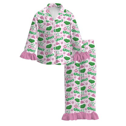 Girls Christmas Grinch Green Red Dress & Pajamas Set