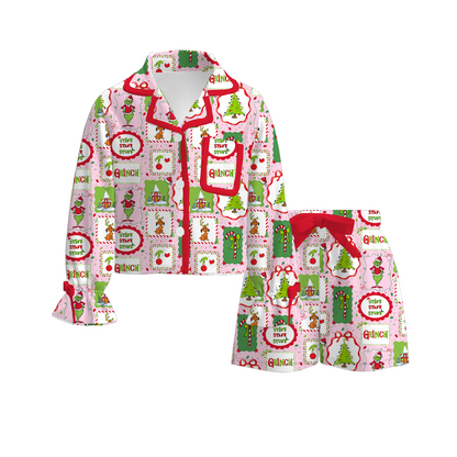 Girls Christmas Grinch Print Fall Winter Sibling Outfits Collection