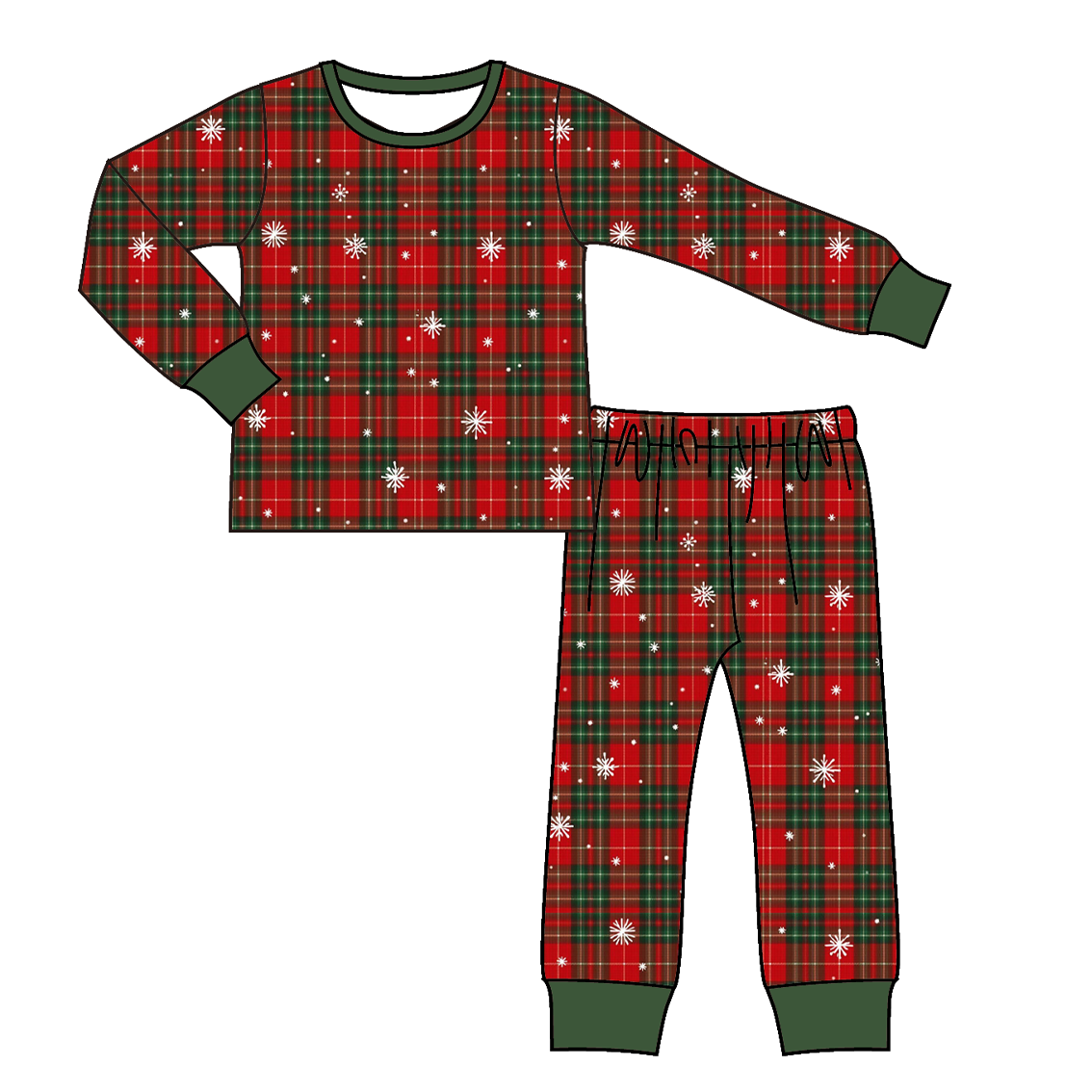 Christmas Red Green Plaid Snowflake Family Pajama Collection