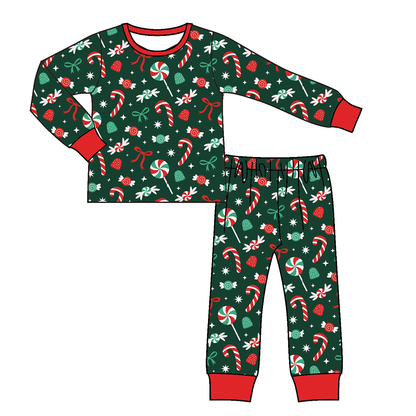 Christmas Candy Cane Green Print Family Pajama Collection