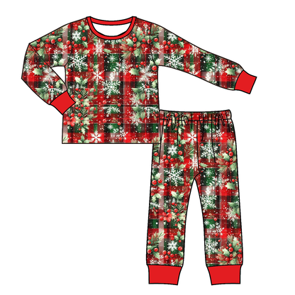 Christmas Snowflake Plaid Print Family Pajama Collection