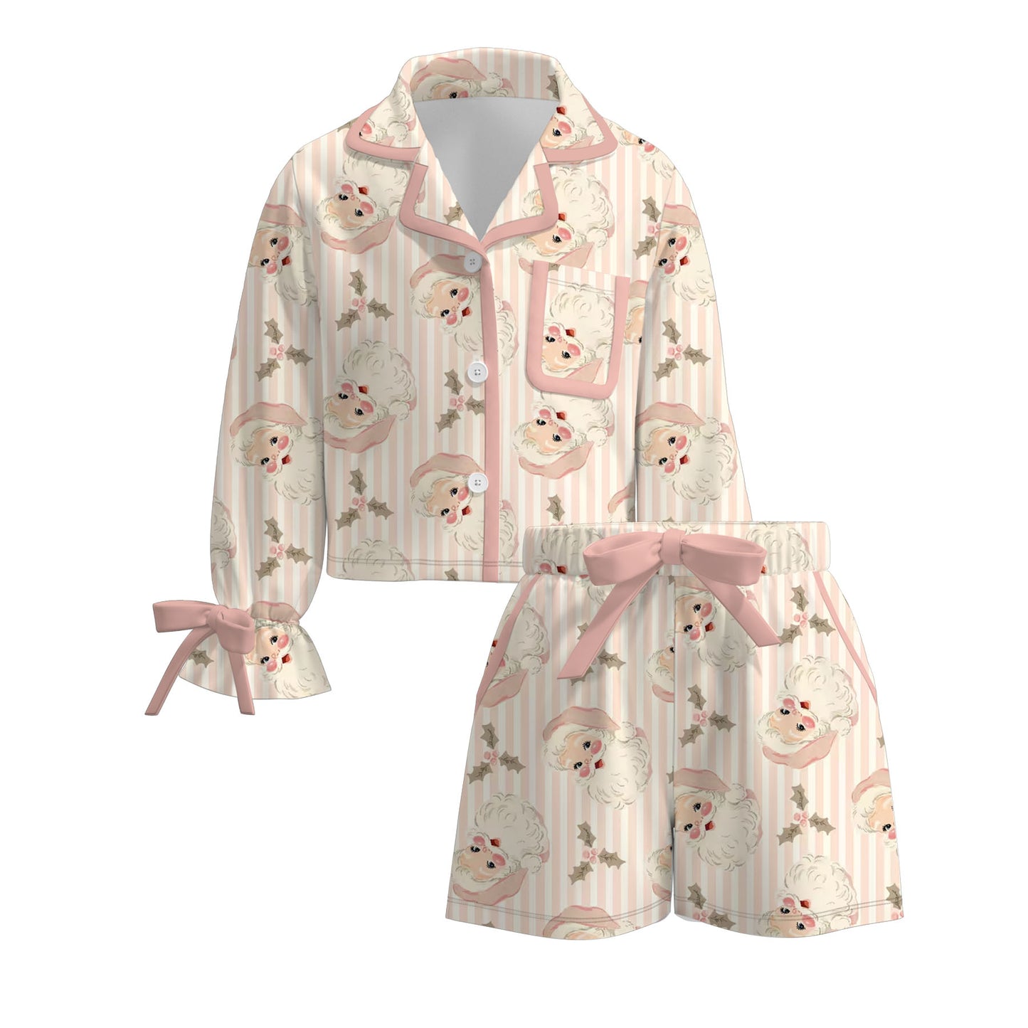 Girls Christmas Cartoon Santa Print Pajamas Set Sleepwear Collection