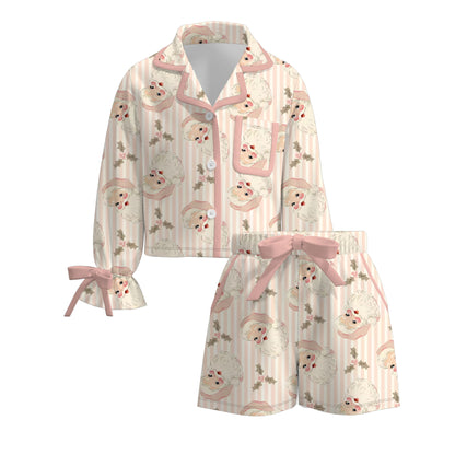 Girls Christmas Cartoon Santa Print Pajamas Set Sleepwear Collection