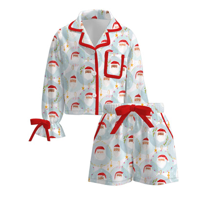 Girls Christmas Cartoon Santa Print Pajamas Set Sleepwear Collection