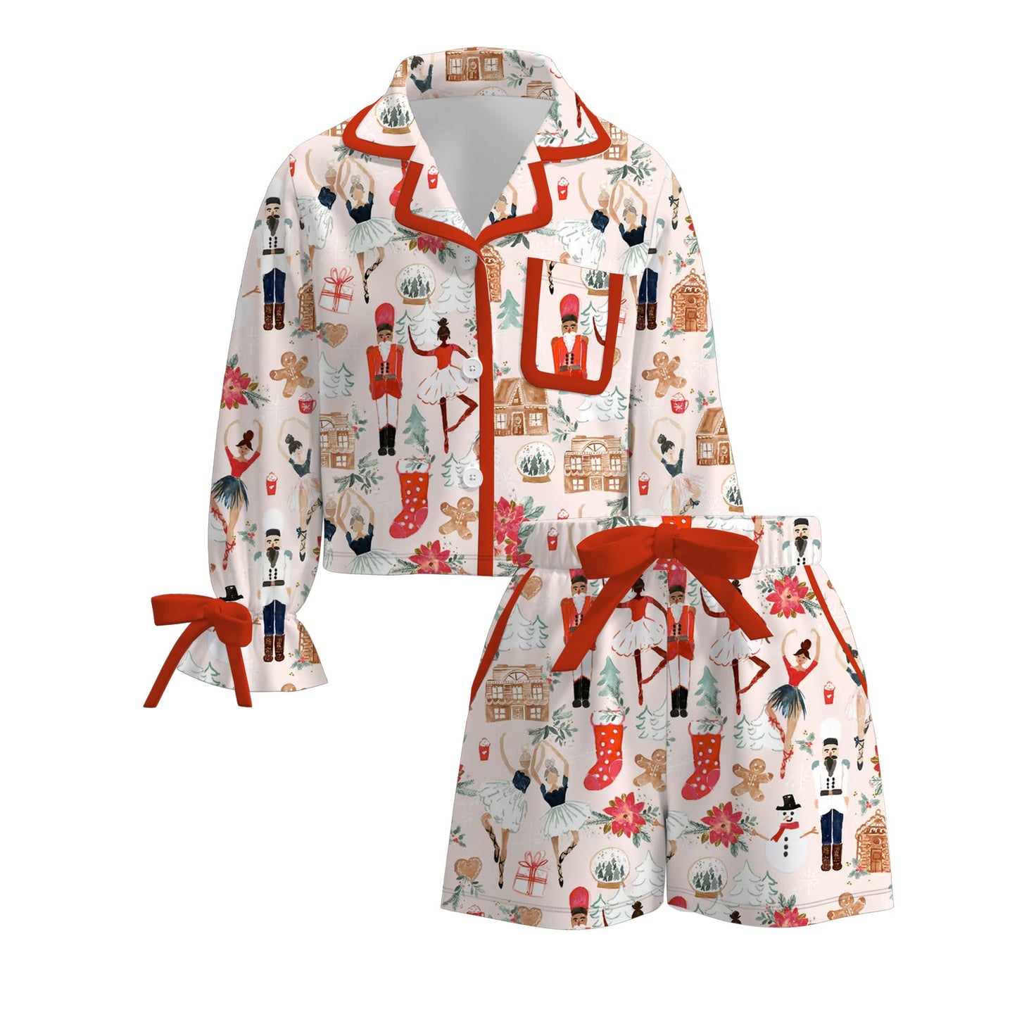 Girls Christmas Cartoon Santa Print Pajamas Set Sleepwear Collection