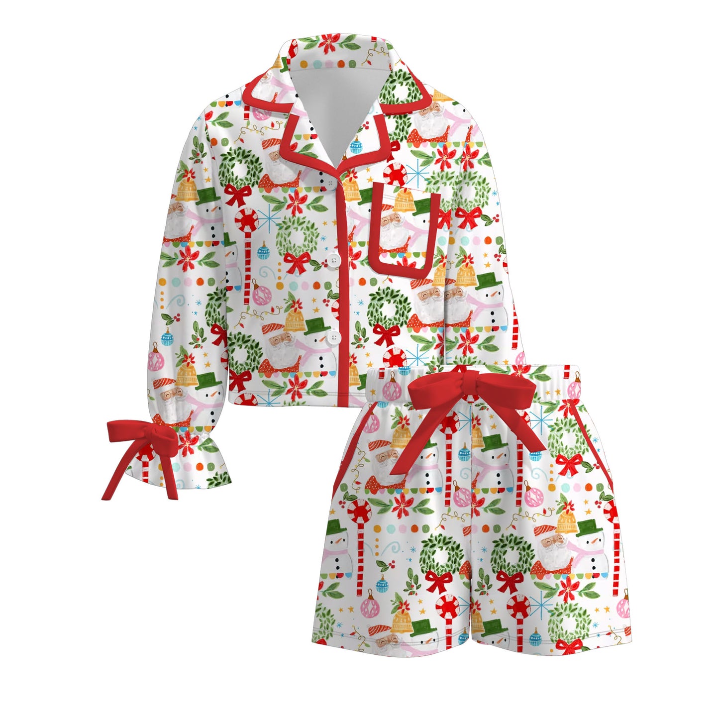 Girls Christmas Cartoon Santa Print Pajamas Set Sleepwear Collection