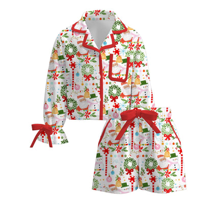 Girls Christmas Cartoon Santa Print Pajamas Set Sleepwear Collection