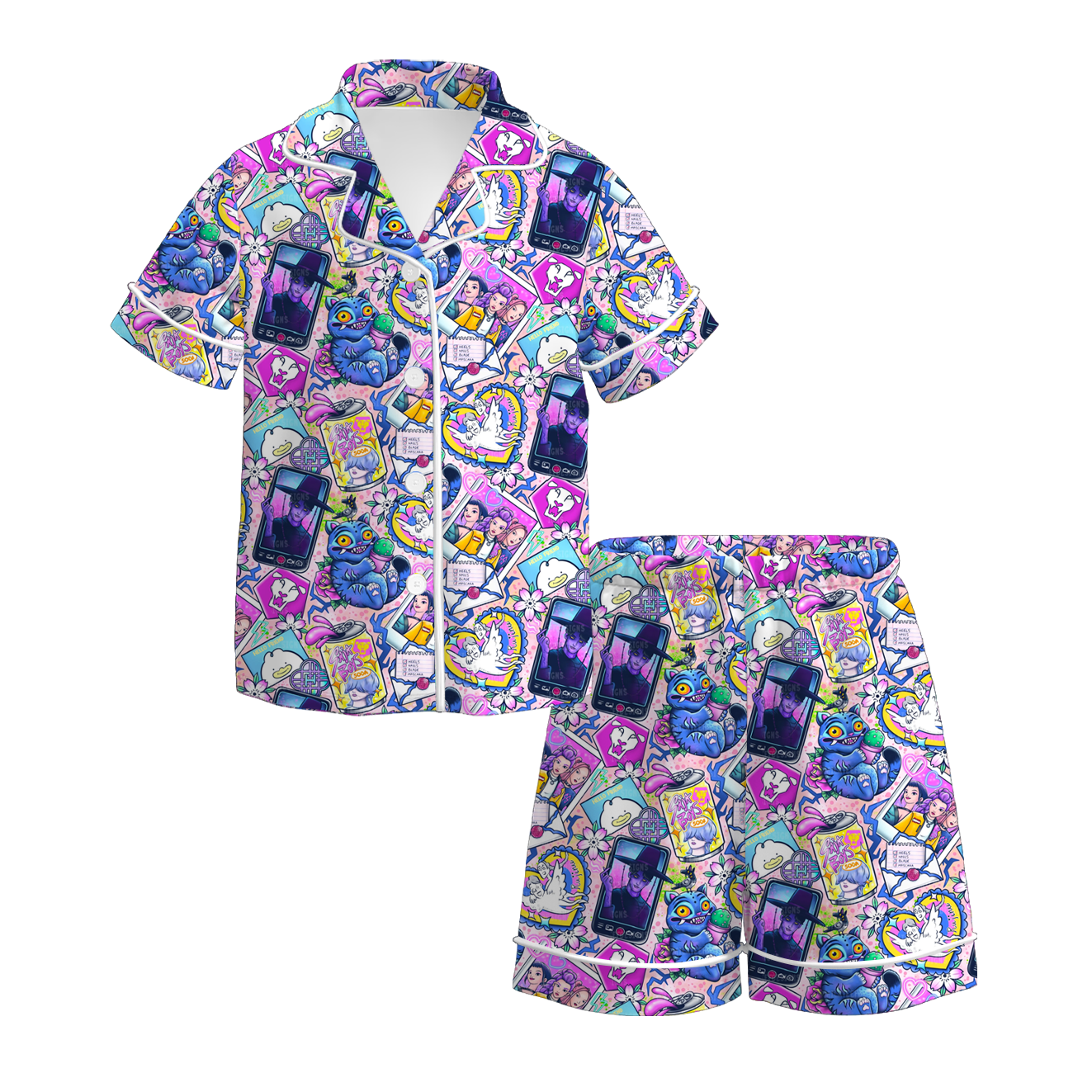 Girls Fall Kpop Demon Hunter Print Pajamas Short Set