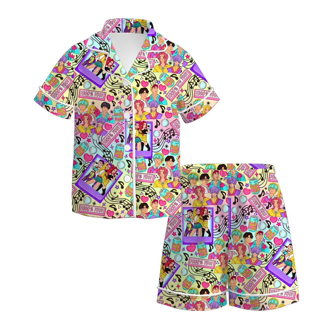 Girls Fall Kpop Demon Hunter Print Pajamas Short Set