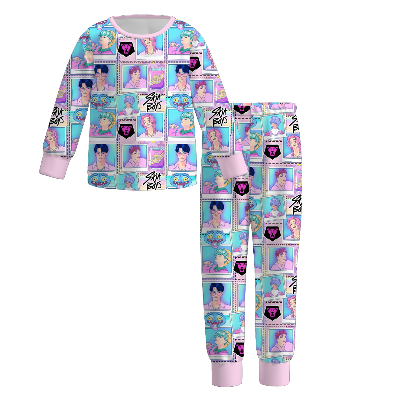 Girls Kpop Demon Hunter Print Long Sleeves Pajamas Set