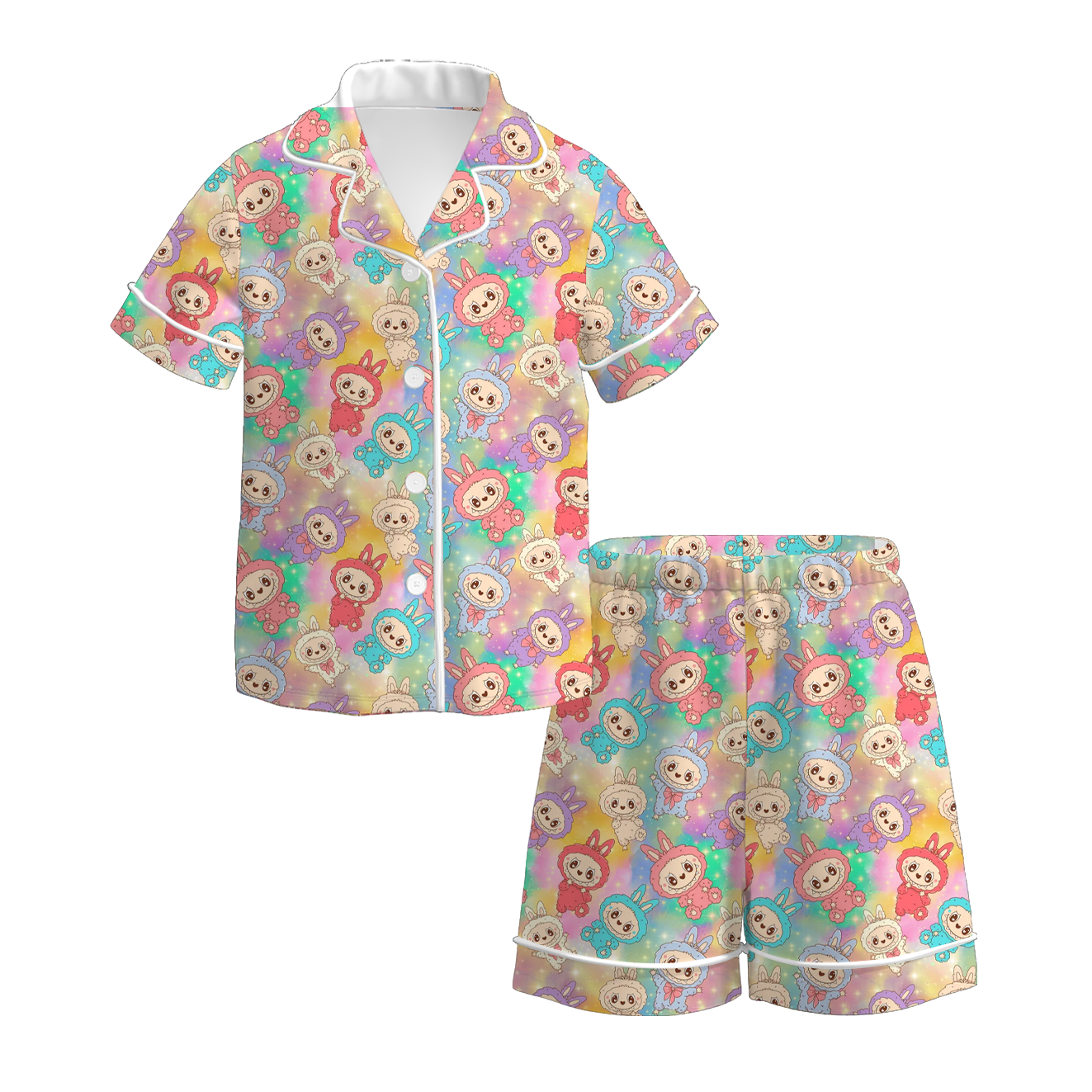 2026 Girls Spring Monster Cartoon Print Pajamas Set