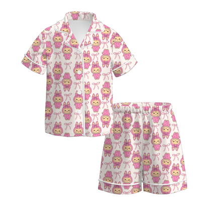2026 Girls Spring Monster Cartoon Print Pajamas Set
