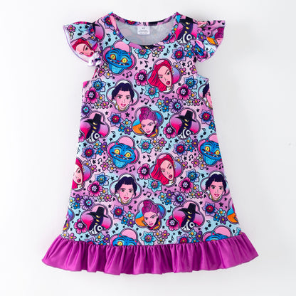 Girls Summer K-Pop Demon Hunter Soft Ruffled Pajamas Dress