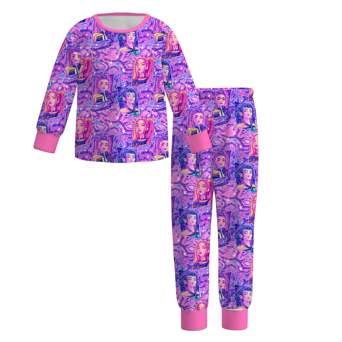 Girls Spring Kpop Demon Hunter Print Pajamas Set