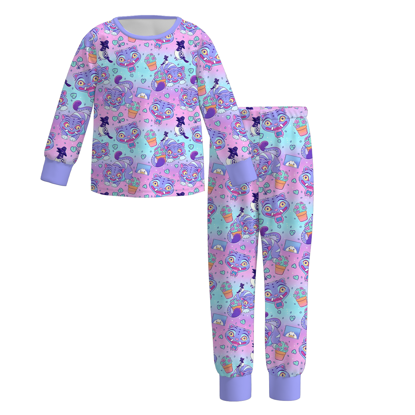 Girls Spring Kpop Demon Hunter Print Pajamas Set