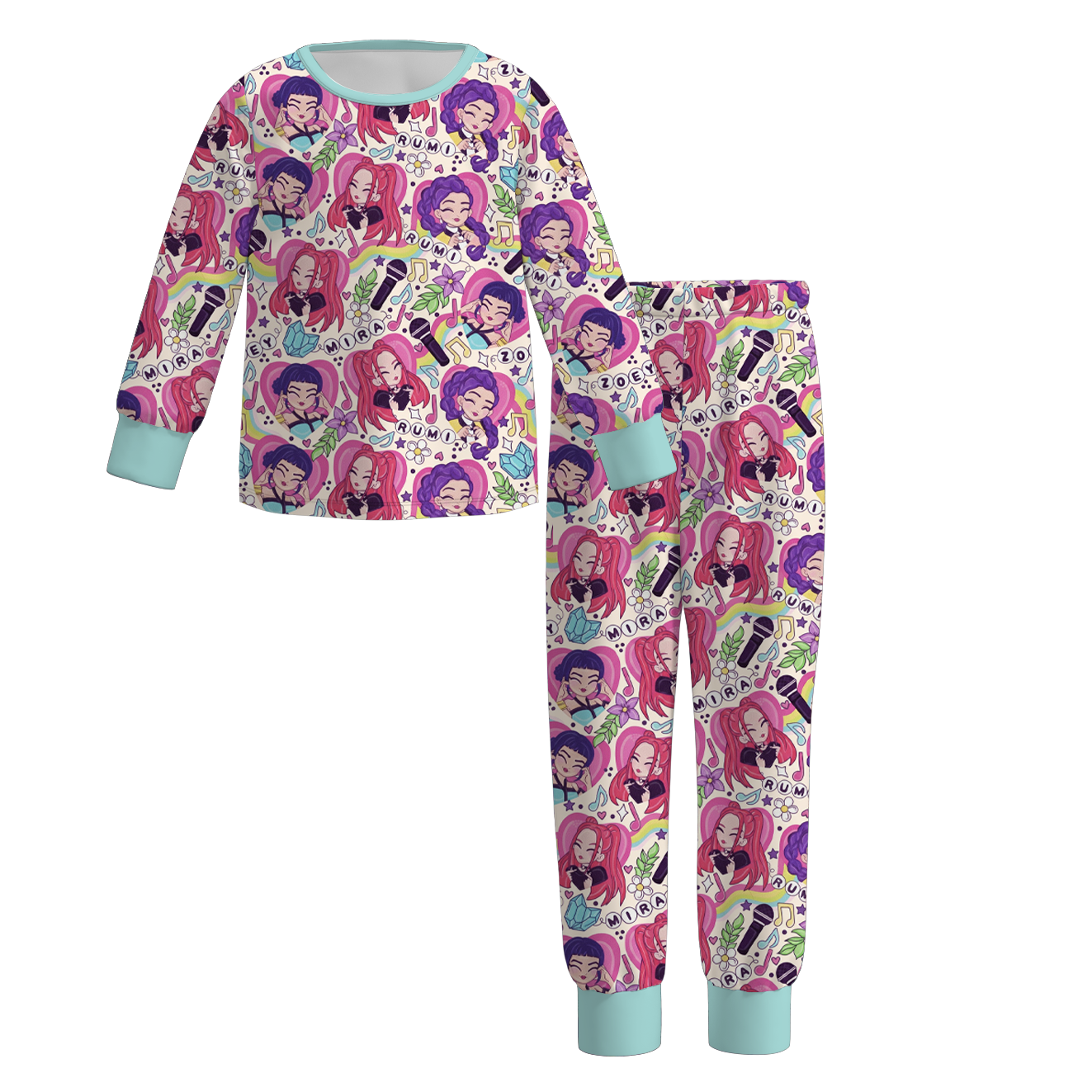 Girls Spring Kpop Demon Hunter Print Soft Pajamas Set