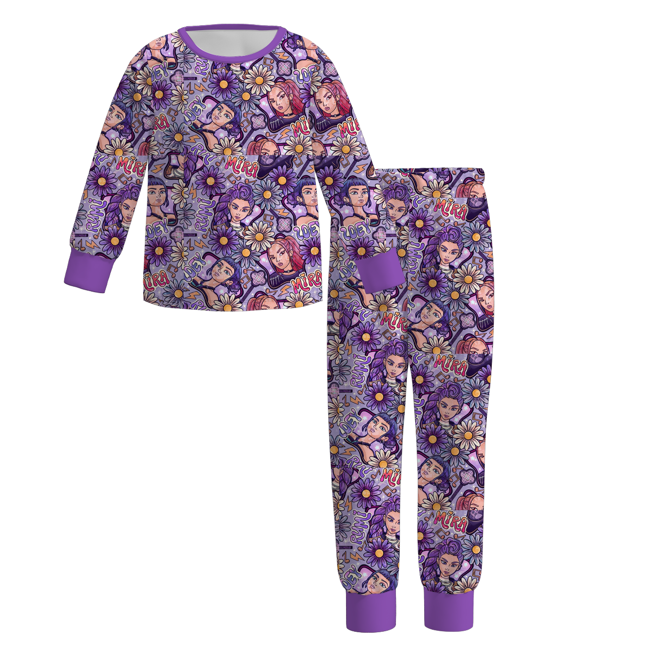 Girls Spring Kpop Demon Hunter Print Soft Pajamas Set