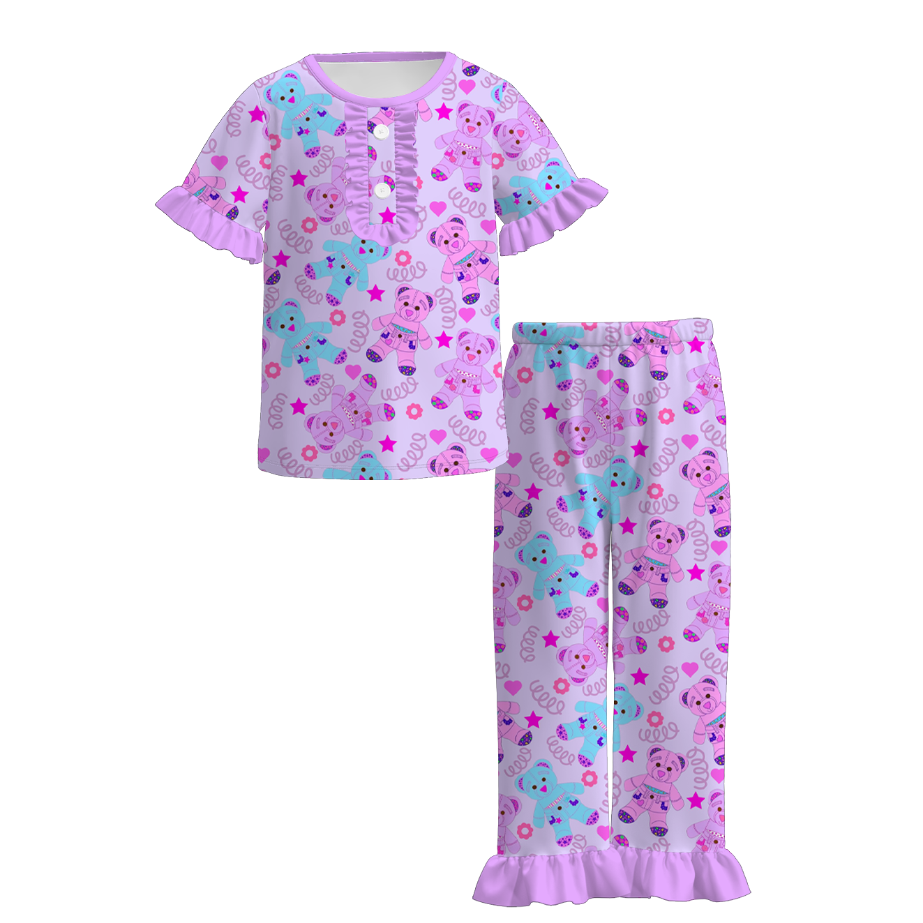 2026 Girls Spring Kpop Demon Hunter Short Sleeves Pajamas Set