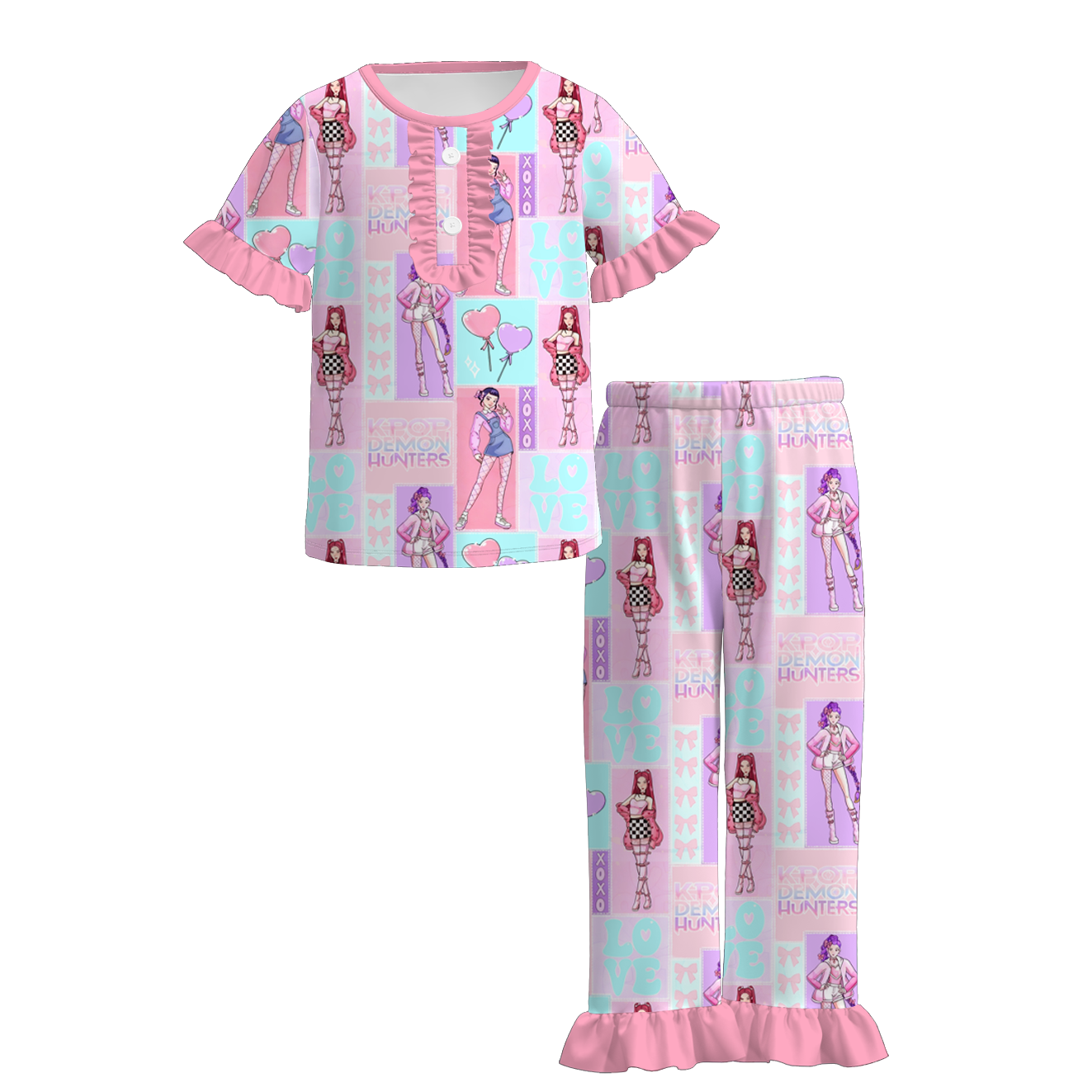2026 Girls Spring Kpop Demon Hunter Short Sleeves Pajamas Set