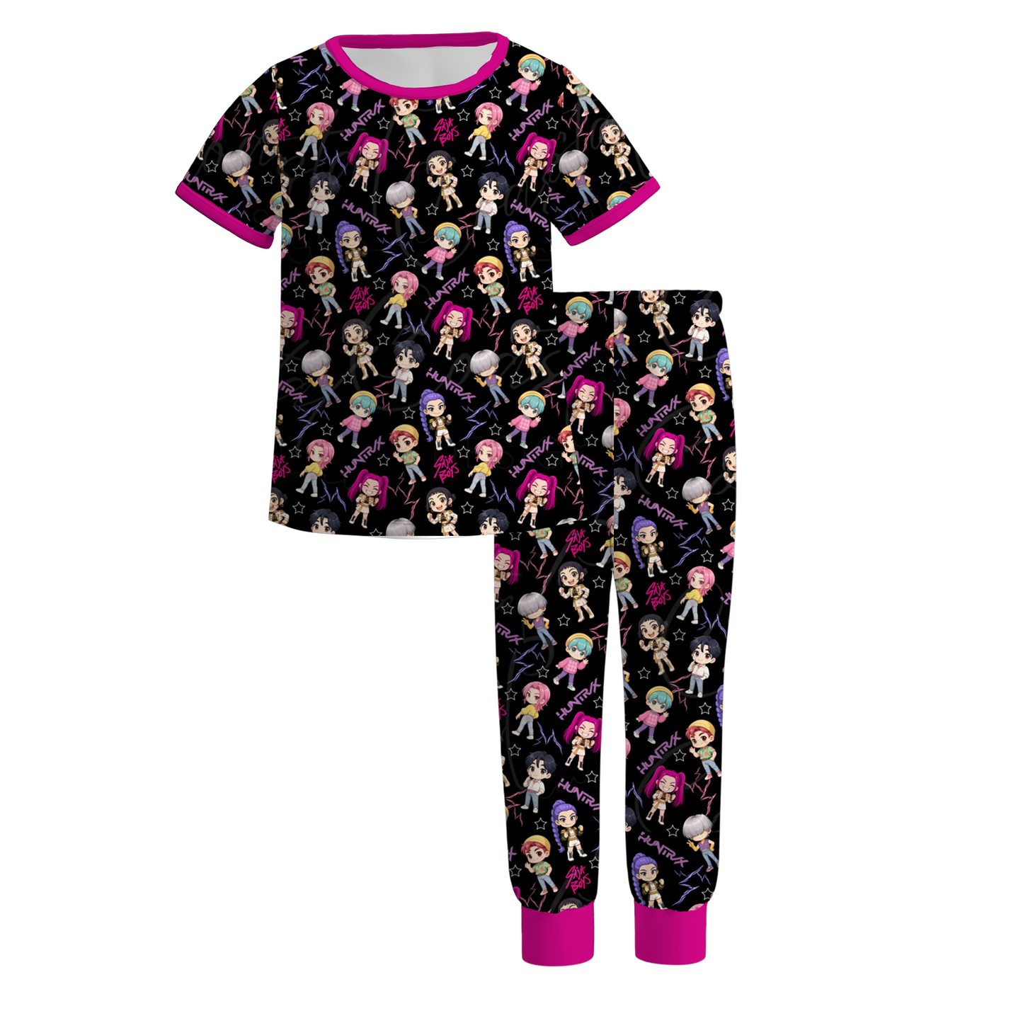 2026 Girls Spring Kpop Demon Hunter Short Sleeves Pajamas Set