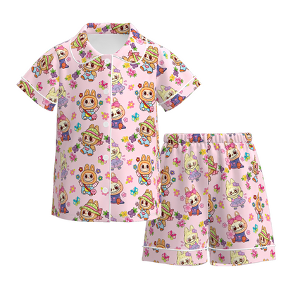 2026 Girls Spring Monster Cartoon Print Pajamas Short Set