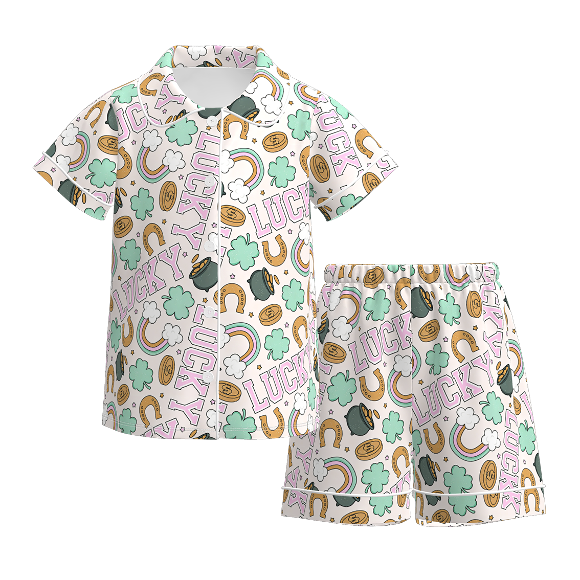 2026 St.Patrick's Day Clover Short Pajamas Set