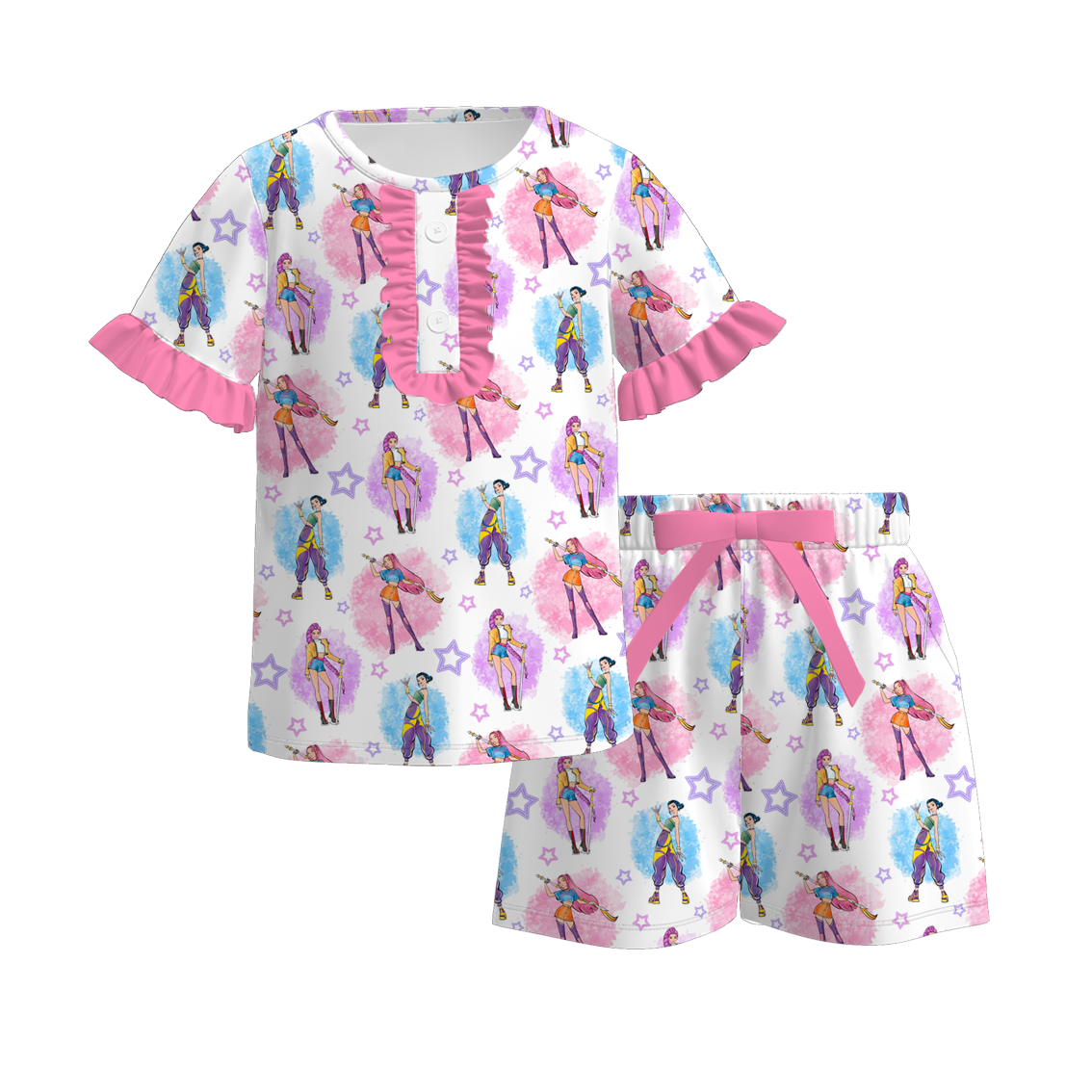 2026 Girls Summer Kpop Demon Hunter Print Pajamas Short Set
