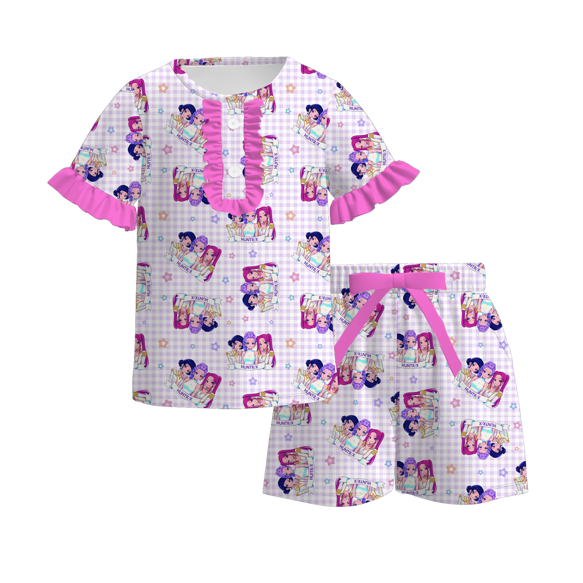 2026 Girls Summer Kpop Demon Hunter Print Pajamas Short Set