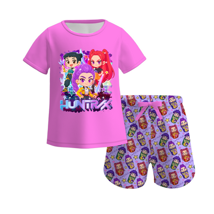 2026 Girls Spring Kpop Demon Hunter Print Short Set