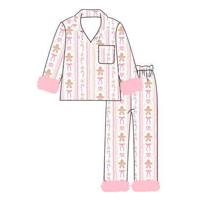 Girls Christmas Pajama Set – Holiday Print Button-Up Sleepwear with Fuzzy Trim