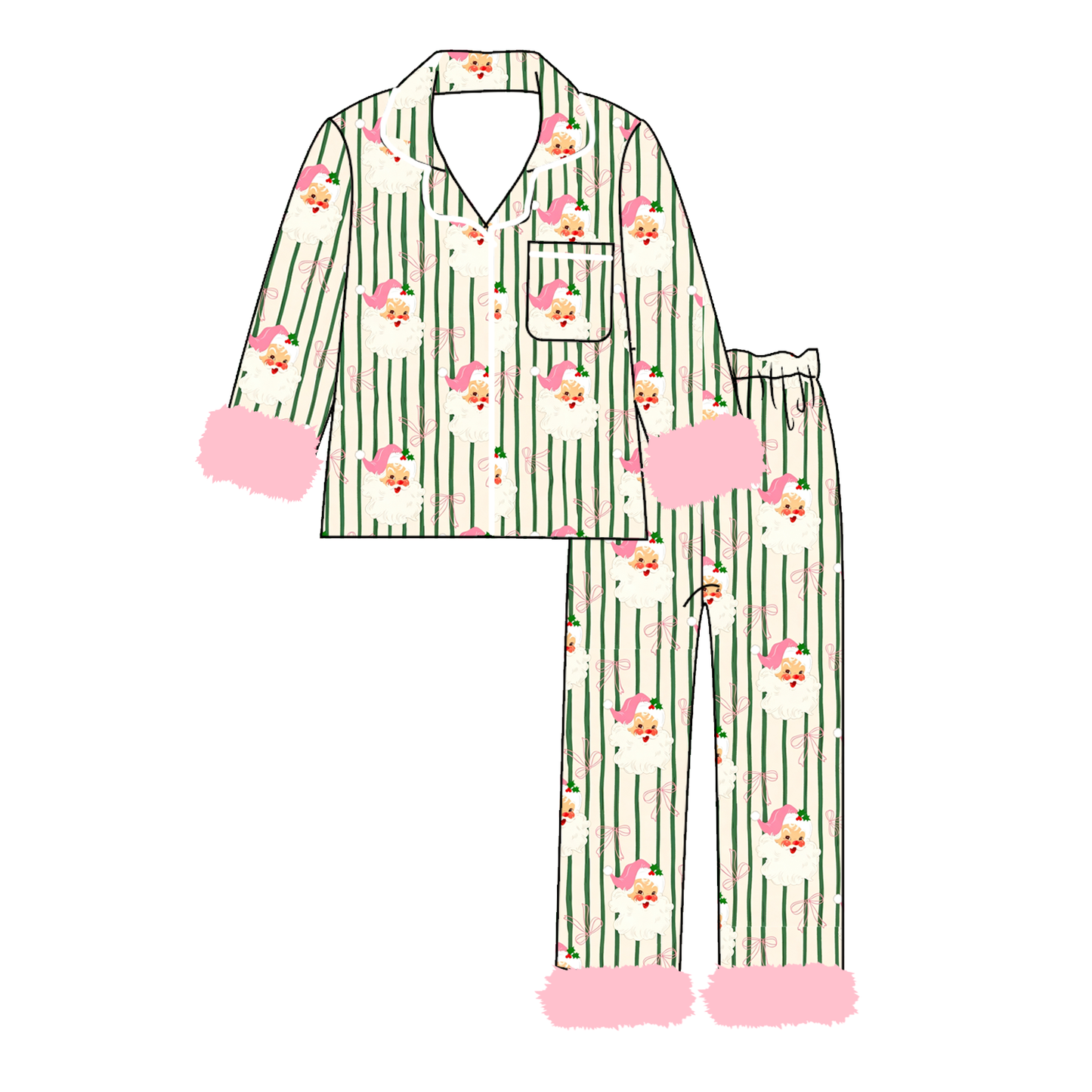Girls Christmas Pajama Set – Holiday Print Button-Up Sleepwear with Fuzzy Trim