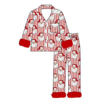 Girls Christmas Pajama Set – Holiday Print Button-Up Sleepwear with Fuzzy Trim