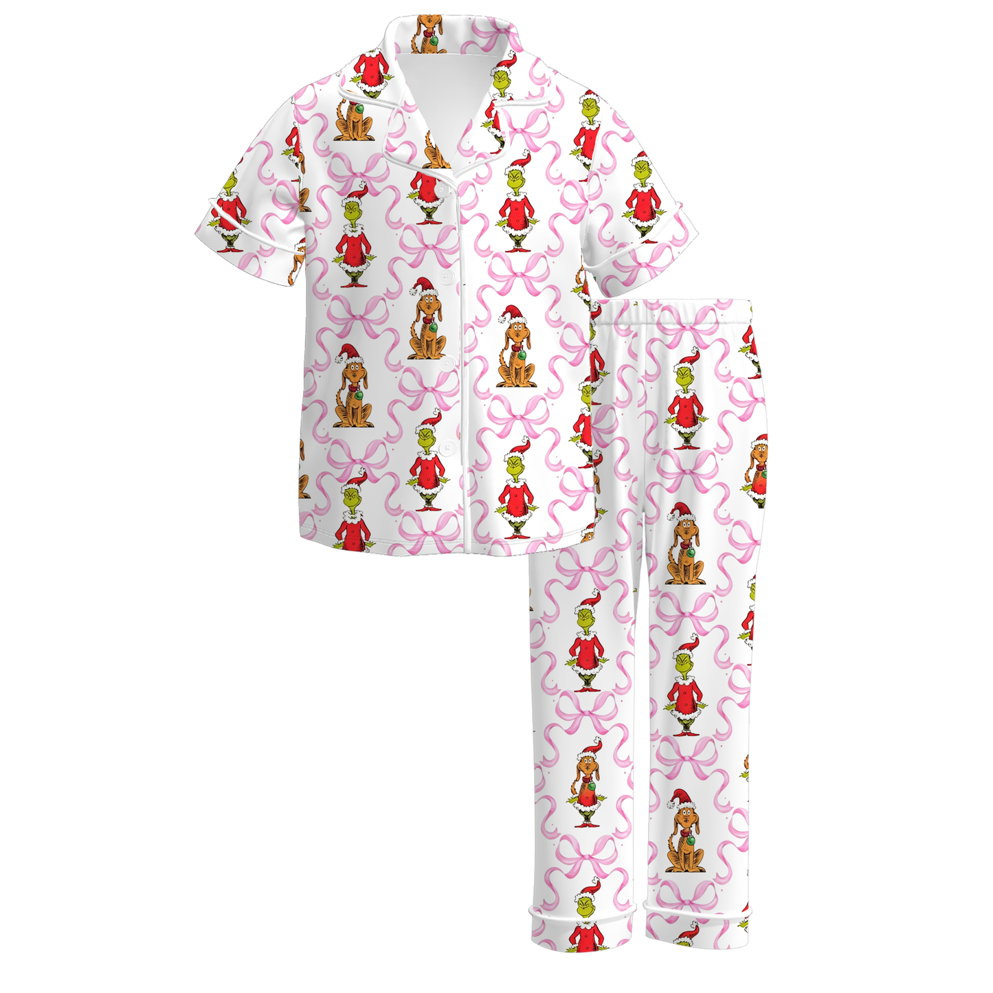 Girls Christmas Matching Pajama Collection – Holiday Print Dress & Two-Piece Sleepwear Set
