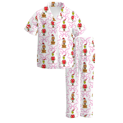 Girls Christmas Matching Pajama Collection – Holiday Print Dress & Two-Piece Sleepwear Set