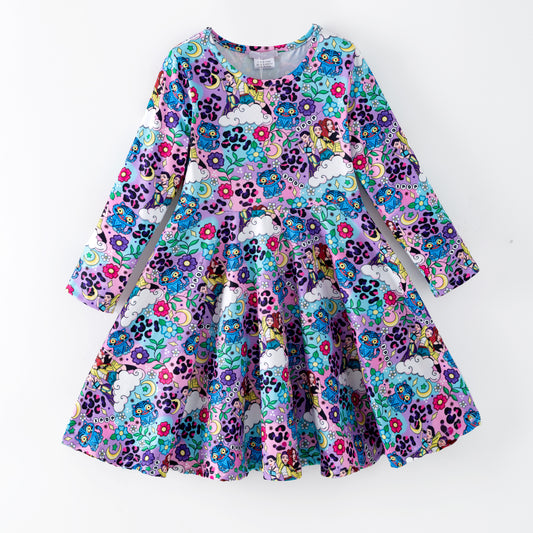 2026 Spring Cute K-POP Long Sleeves Twirl Dress