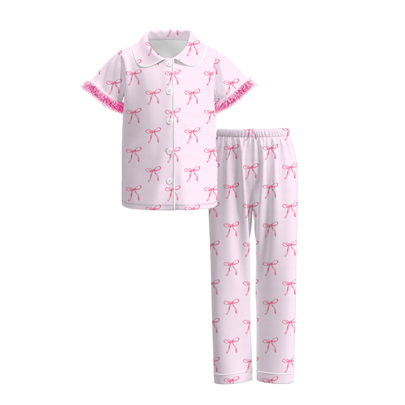 Mommy And Me Fall Pink Bow Cozy Fur Pajamas Set