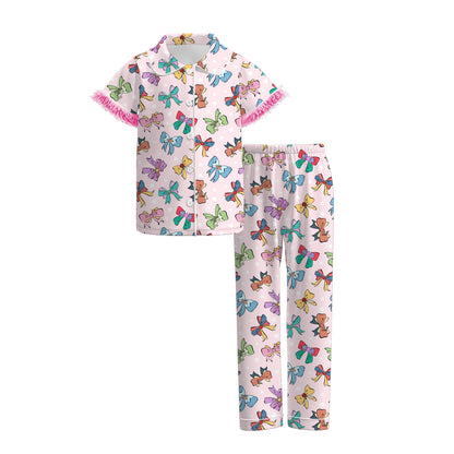 Mommy And Me Fall Colorful Bow Cozy Fur Pajamas Set