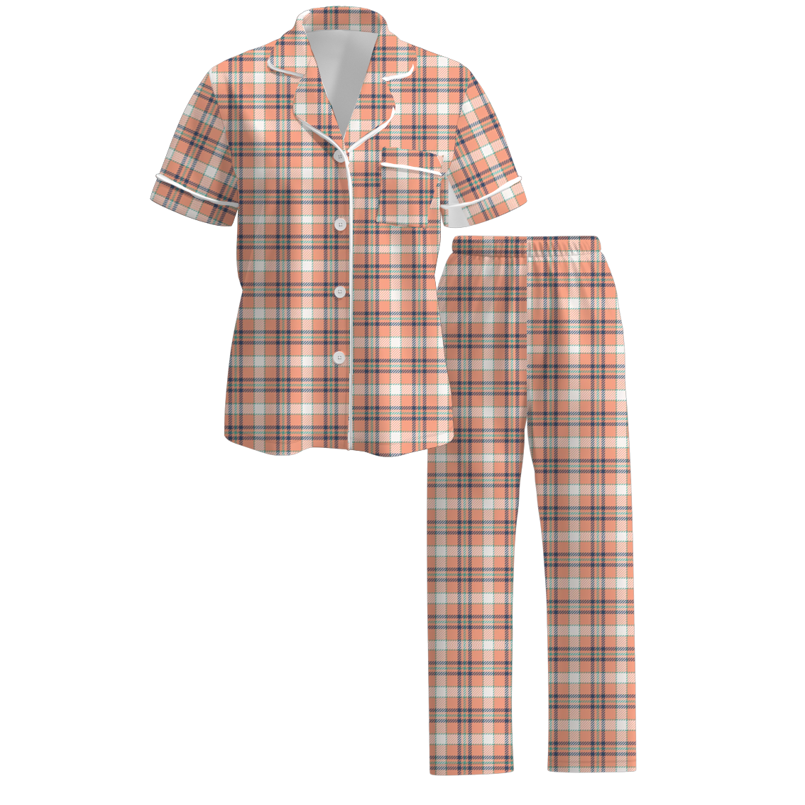 Mommy And Me Fall Orange Plaid Print Pajamas Set