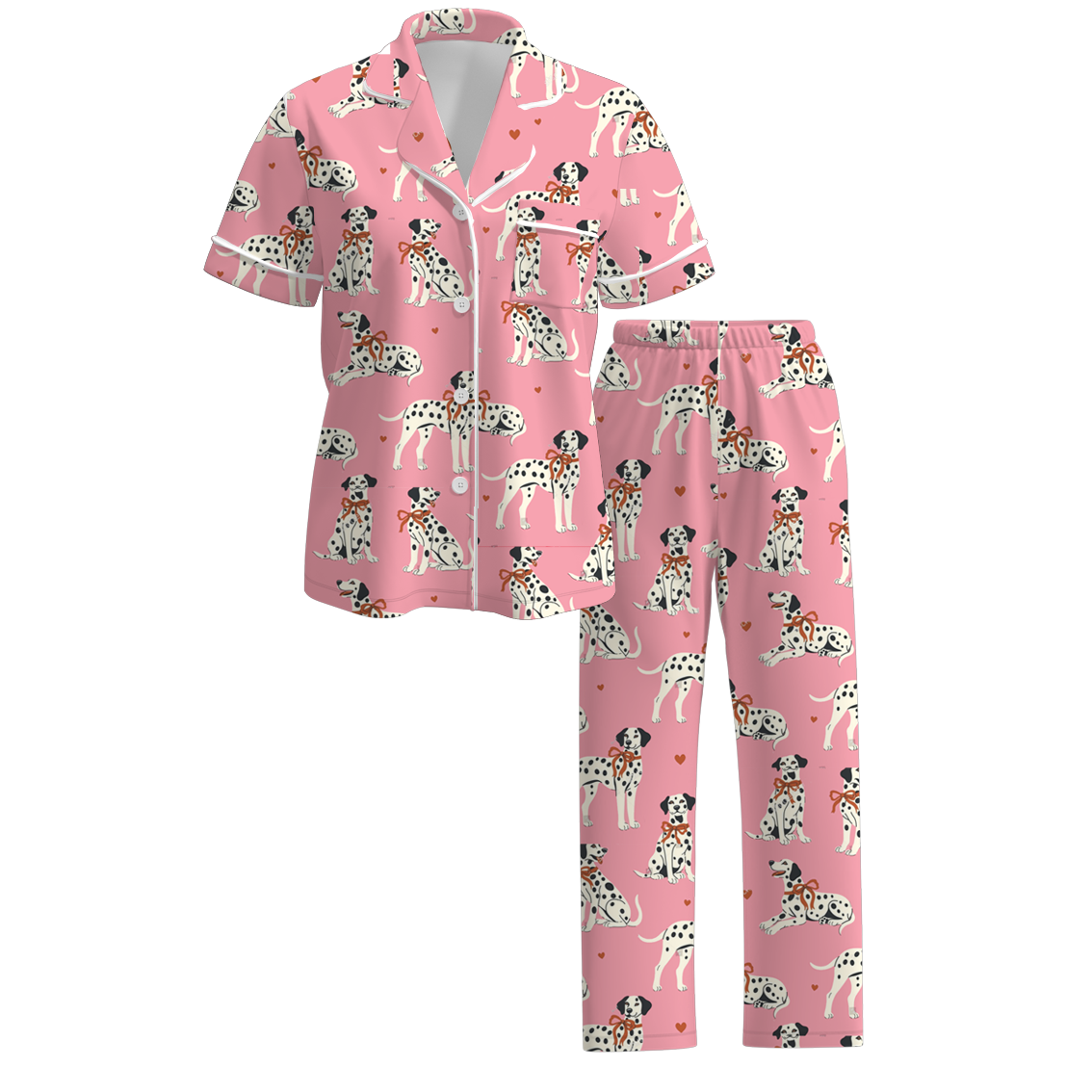 Mommy And Me Fall Dog Print Pink Pajamas Set