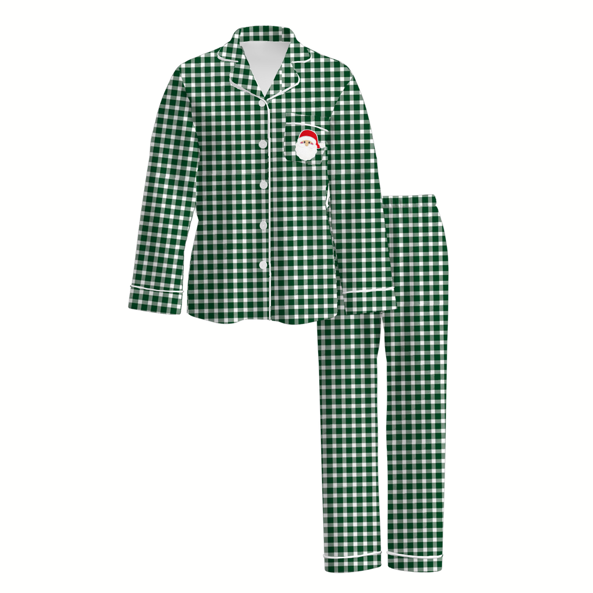 Christmas Santa Gingham Embroidered Family Matching Pajama Set – Mom, Dad & Kids Holiday Sleepwear