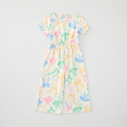 Girls Summer Colorful Bow Print Soft Jumpsuit