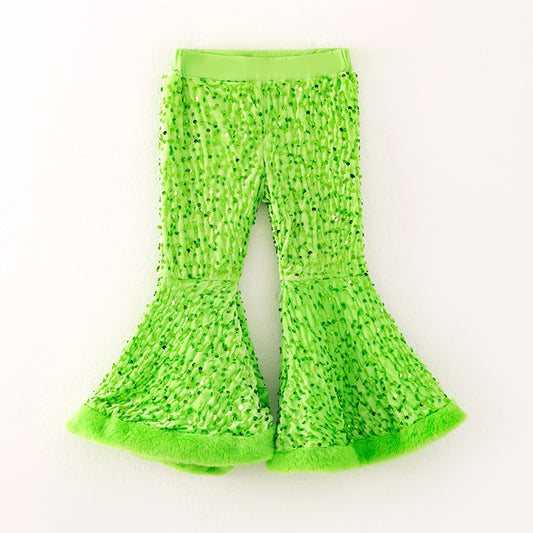 Girls Christmas Winter Green Sequins Bell Pant