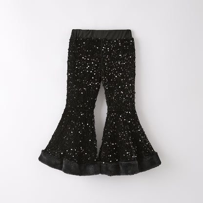 Girls Fall Winter Black Sequins Bell Pant