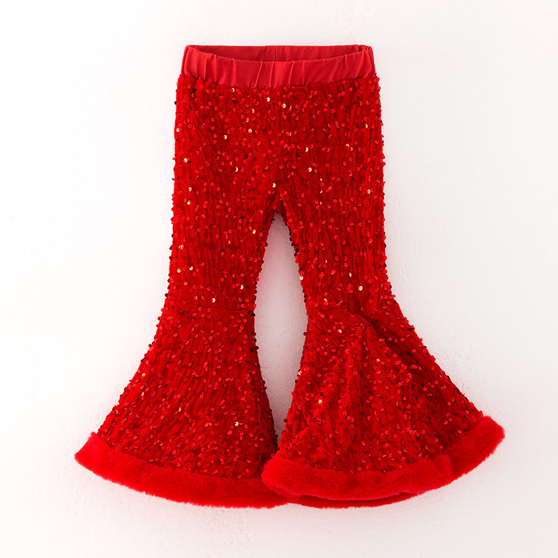 Girls Christmas Winter Red Sequins Bell Pant